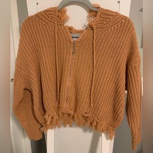 coral crop sweater zip up